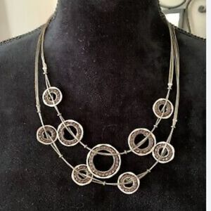 Coldwater Creek Silvertone Circle Bib Double Strand Necklace